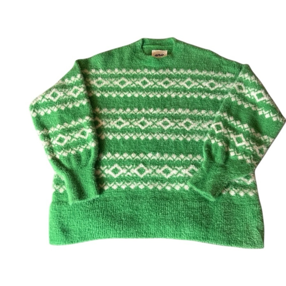 DO NOT ORDER-NOT AVAILABLE AERIE GREEN FAIR ISLE FUZZY SWEATER – SIZE SMALL